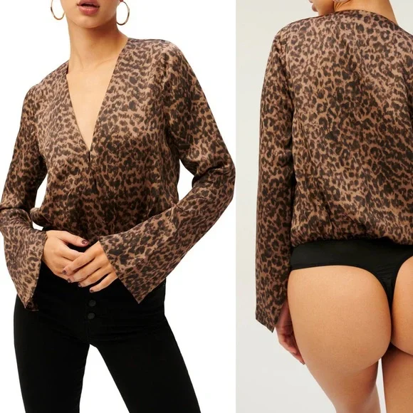 NWT Good American Flowing Faux Wrap Leopard Bodysuit Small - Picture 4 of 12
